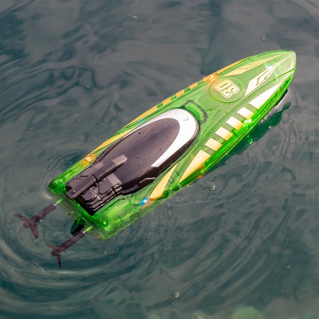 Bateau RC Léger Moteur Étanche Double Face Télécommande Bateau de Course Acrobatique avec Lumière pour Jouet