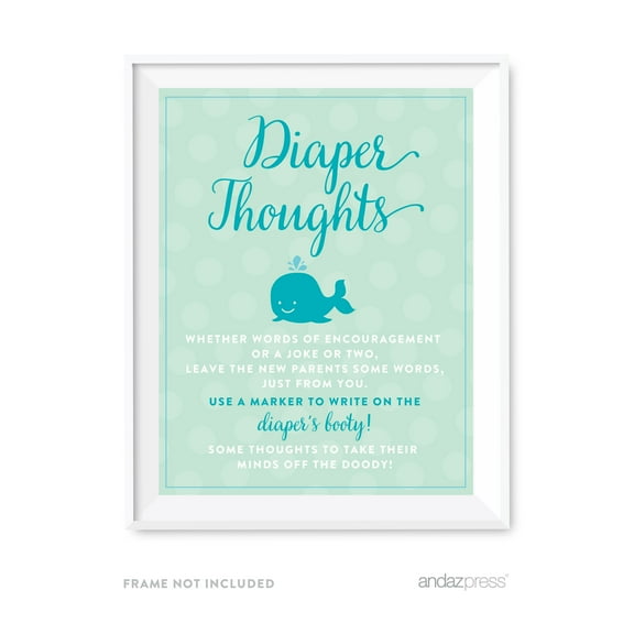Diaper Thoughts Boy Whale Nautical Baby Shower Game Diaper Thoughts Party Sign