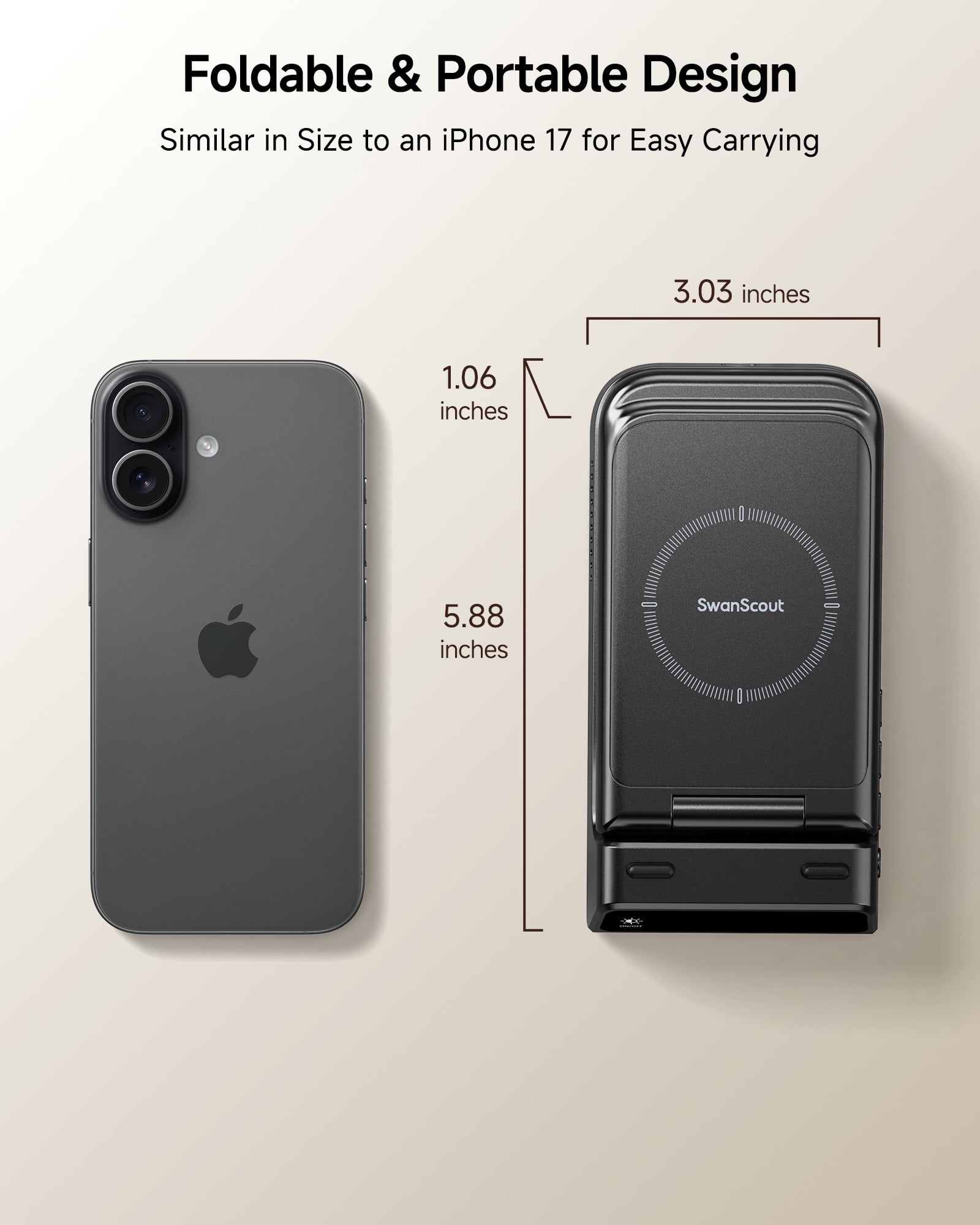 Charging Station for iPhone, SwanScout 703A, Wireless Charger for iPhone 17/Air/16/15/14/13/12/11 Series, for Apple Watch 10/Ultra 2/9/8/7/6/5/SE 2, for Airpods Pro 3/2, Foldable and Portable