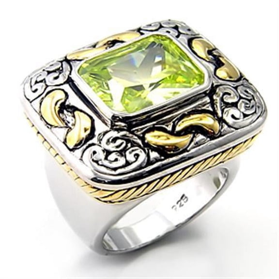 7X244 - Reverse Two-Tone 925 Sterling Silver Ring with AAA Grade CZ  in Apple Green color Size 5