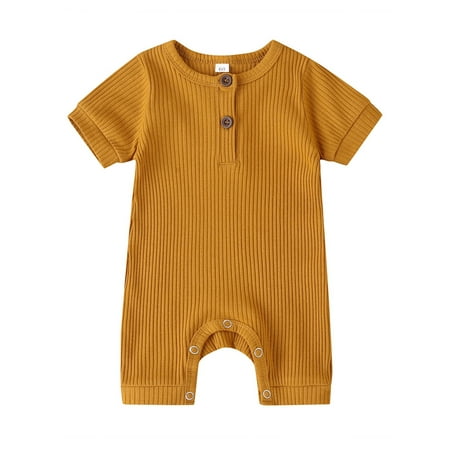 Izhansean Newborn Baby Boy Girl Solid Color Romper Jumpsuit Bodysuit Outfits Knitted Cotton Clothes Brown 0-3 Months