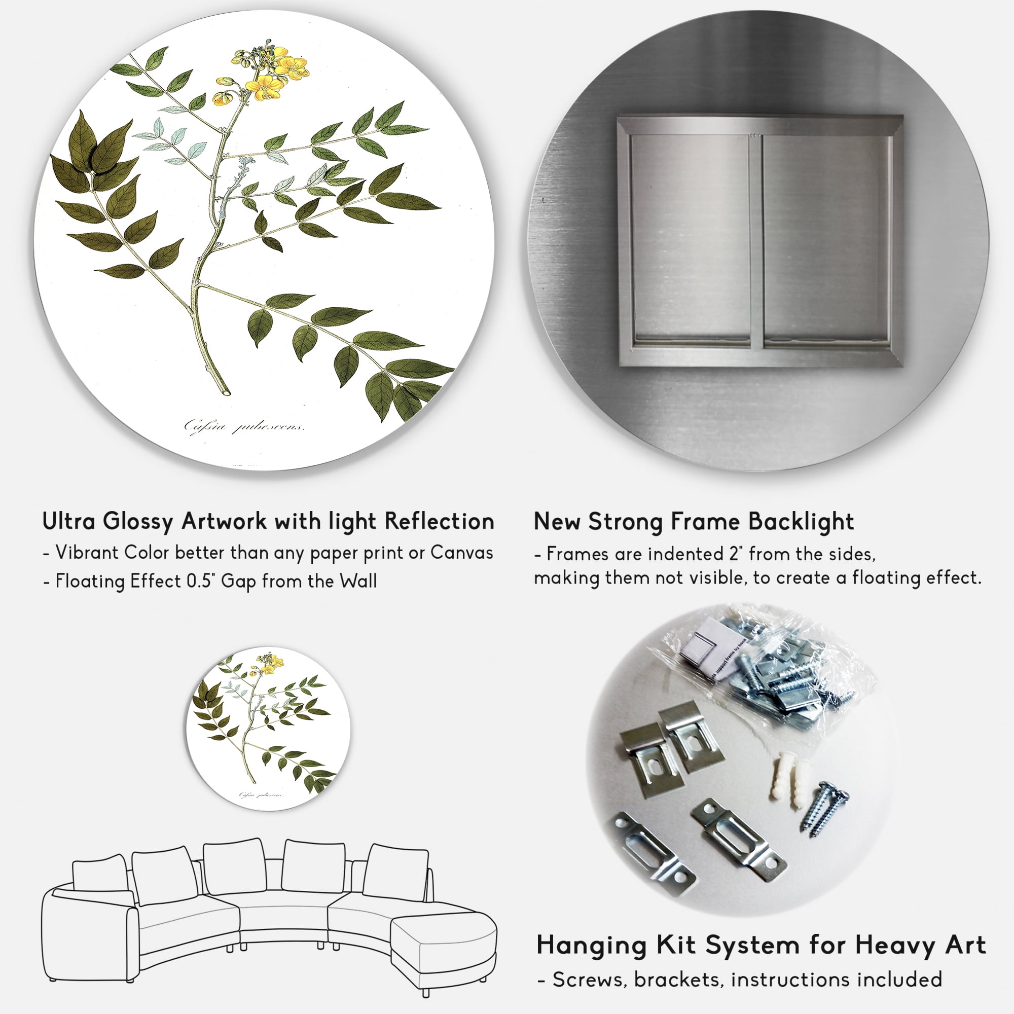 Designart 'Ancient Botanicals XVIII' Traditional Circle Metal Wall Art 11x11 - Disc of 11
