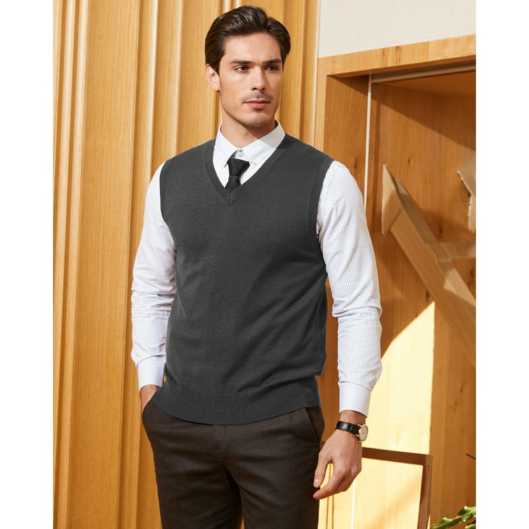 Kallspin Men s Vest Sweater Wool Blend Lightweight V Neck Sleeveless Pullover Charcoal 4X Large