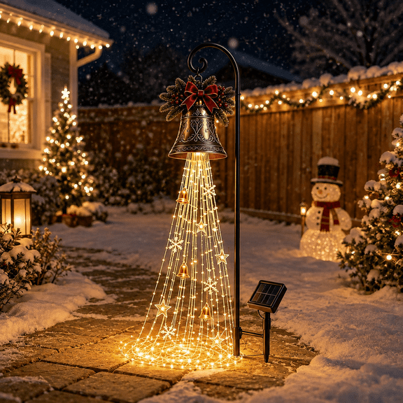 Christmas Bell Cascade Solar Yard Light, Warm White LED Garden Decor
