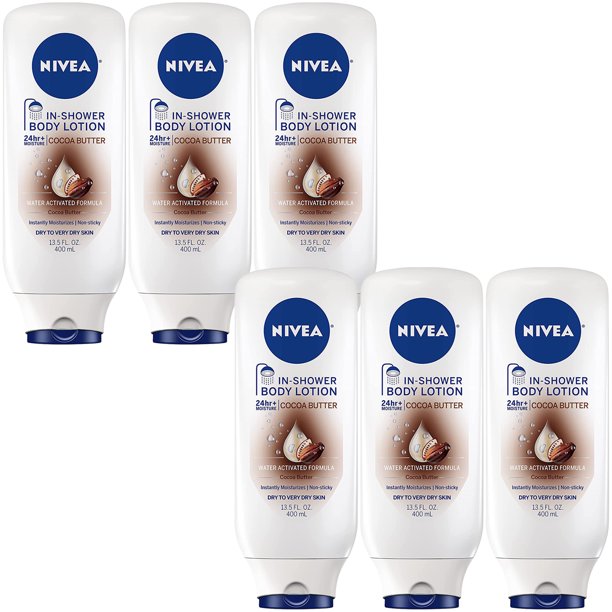 Pack of (6) NIVEA Cocoa Butter In Shower Lotion, Body Lotion for Dry