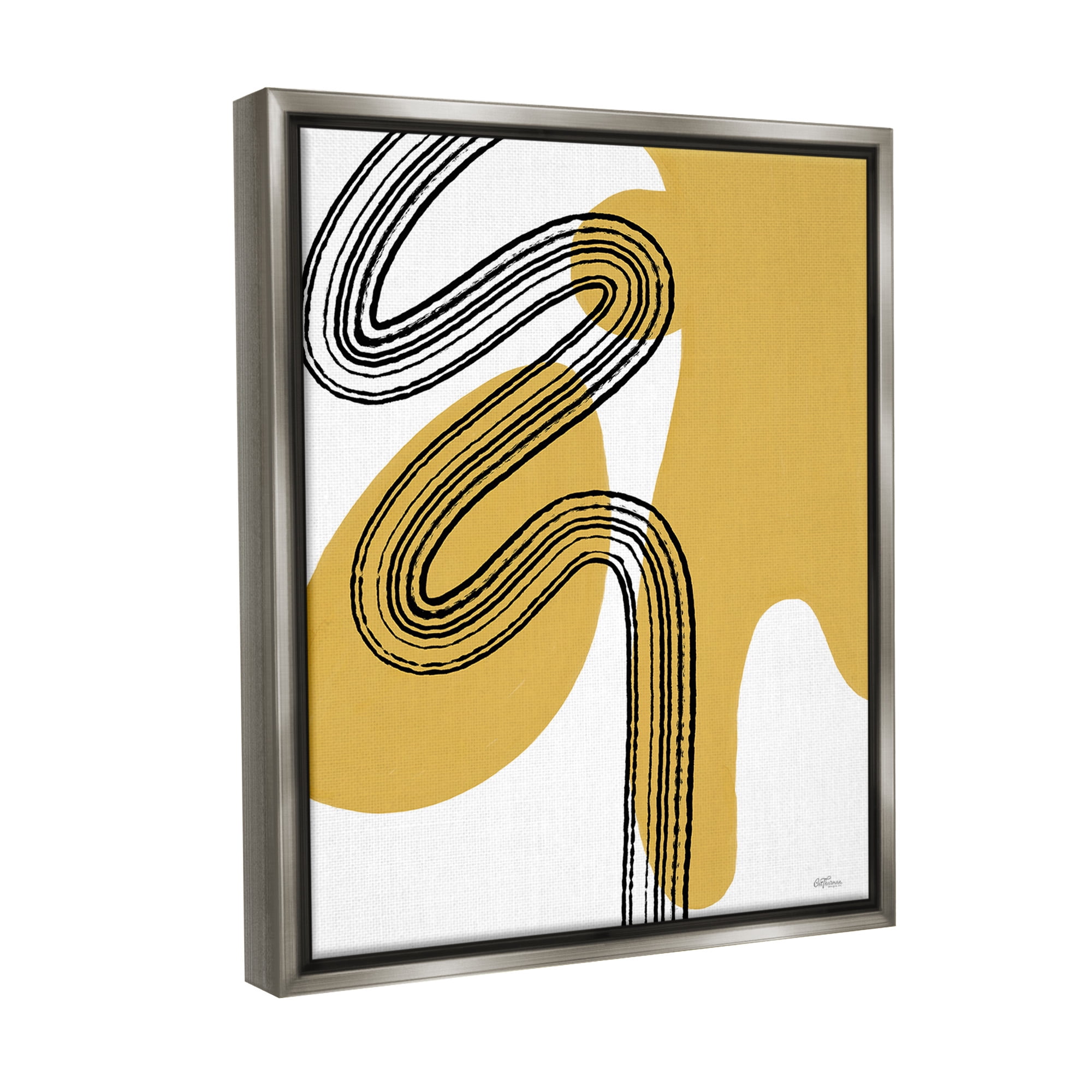 Stupell Industries Contemporary Splatter & Lines Abstract Painting Gray Floater Framed Canvas Art Print Wall Art, 17 x 21