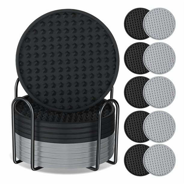 Paquete de 10 Posavasos para Bebidas, Posavasos de Silicona con Soporte, ProteccióN Antideslizante, Posavasos Lavables, Resistente Al