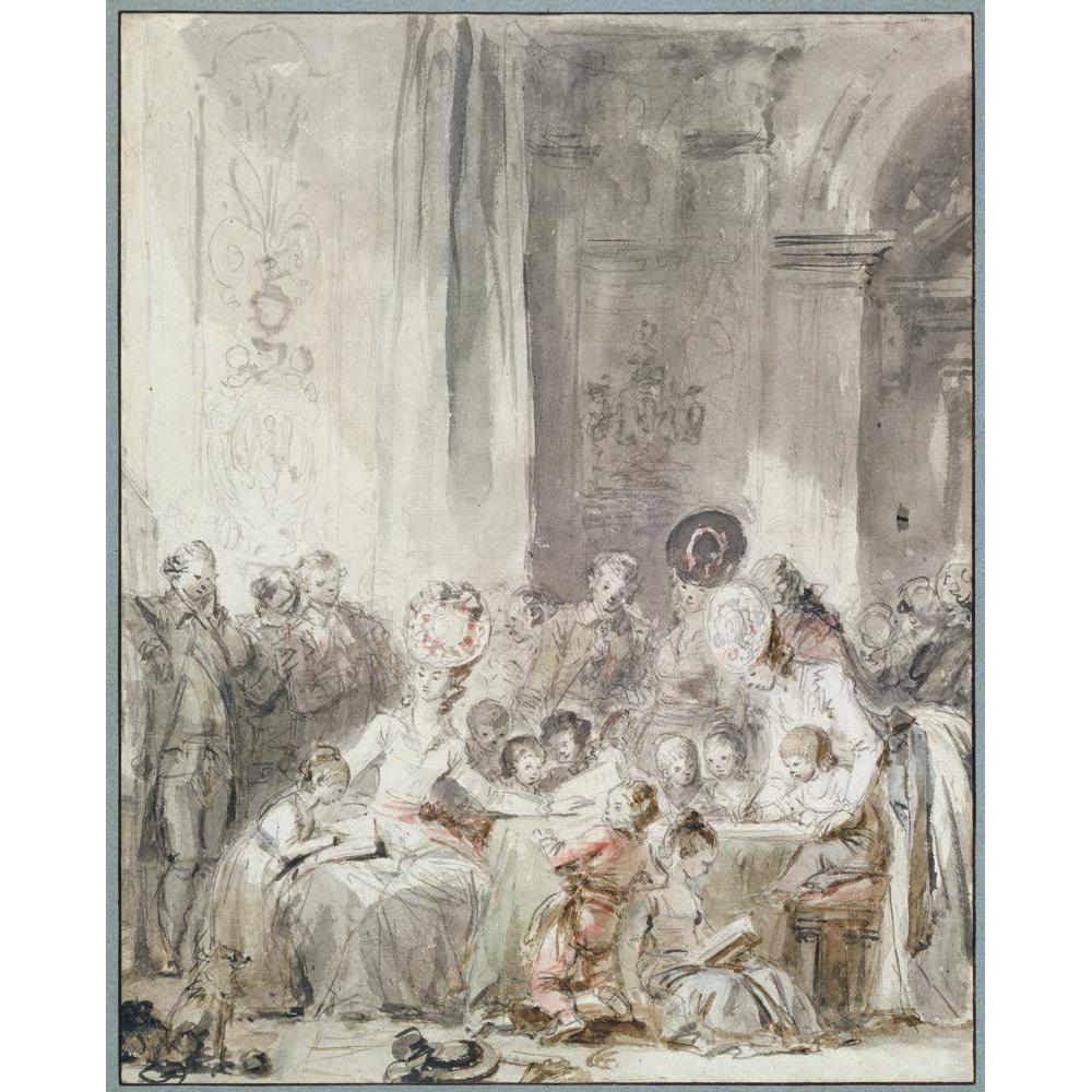 Jean-Honoré Fragonard 12x14 Black Modern Framed Museum Art Print Titled - The Competition (ca. 1780 - 1785)