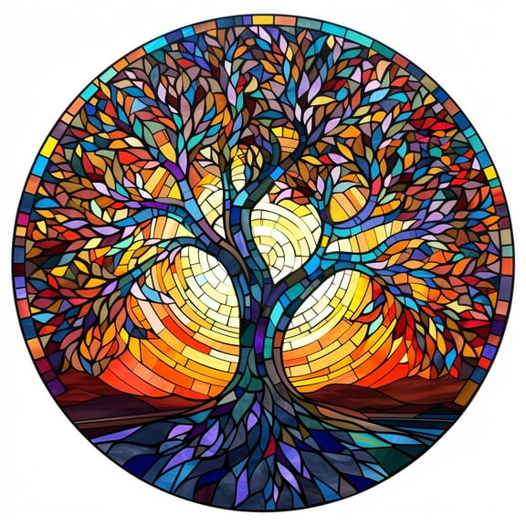 DIY Stamped Cross Stitch Kits Stained Glass Colorful Tree for Beginners Easy 11CT Needlepoint Embroidery Counted Cross Stitch Kits Art Craft Wall Decoration and Gift 35x35cm(2)