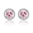 thumbnail image 1 of Pendientes de Botón de 1,25 Quilates con Halo de Turmalina Rosa de Talla Redonda con Piedra Natal de Octubre en Oro Blanco de 18 K sobre Plata JeenMata, 1 of 5