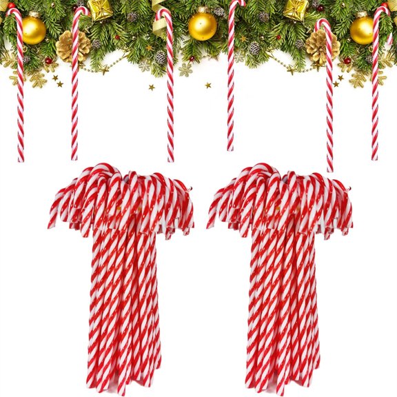 Scheam 5.9" Long Crutch Candy Christmas Decoration 40 Pcs Plastic Fake Candy Cane Ornaments Twisted Cane for Xmas Tree Hanging New Years Party Holiday Gift Decor (Red and White)