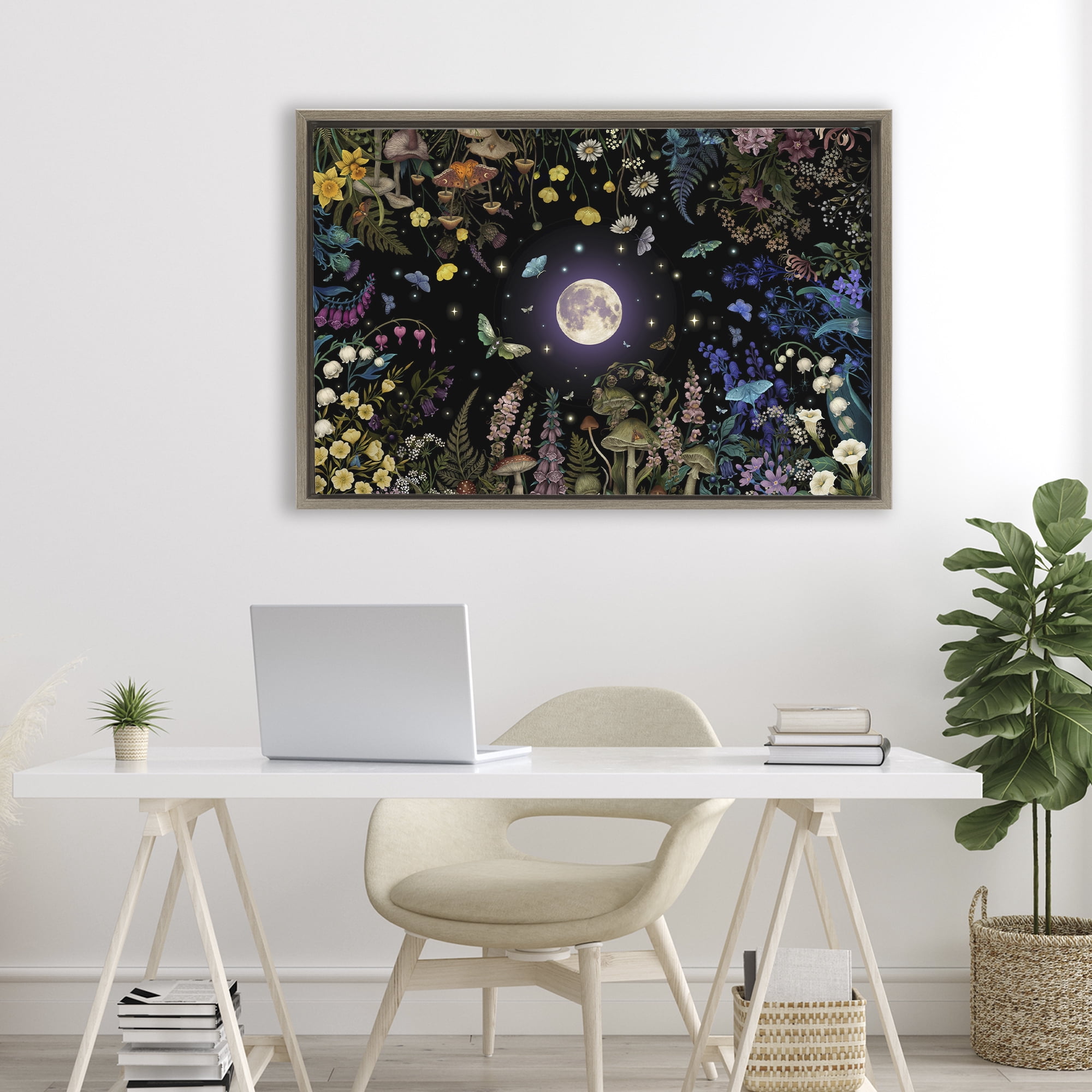 Stupell Industries Night Garden with Moth Brown Framed Floater Canvas Wall Art, design by Episodic Drawings