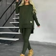 thumbnail image 7 of STETMN Women's Plus Size Outfits Loose Slit Hem Crewneck Pullover Top Stretch Slim Pant Athletic Sets, 7 of 7