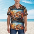 thumbnail image 2 of Pofeuu Colorful Plant Tiger Print Hawaiian Shirt for Men Sleeves Casual Button Down Summer Beach Dress Shirts T-Shirts,Large, 2 of 7