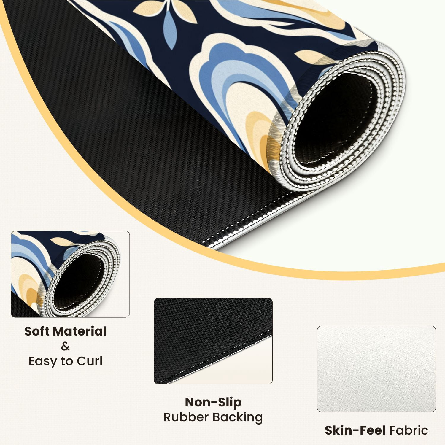 Mahjong Mat 31.5" x 31.5" Abstract Oyster Shell Blue Beige White Layers Dark Non-Slip Noise Reduction Mahjong Tiles Table Cover for Dominoes Poker Card Board and Tile Games