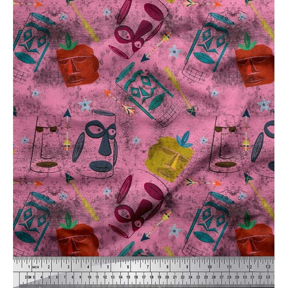 Soimoi Poly Georgette Fabric Arrow & Mask African Fabric Prints By Yard 42 Inch Wide