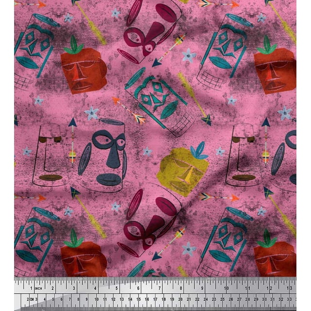 Soimoi Silk Fabric Arrow & Mask African Printed Craft Fabric by the Yard 42 Inch Wide