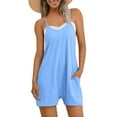 thumbnail image 4 of Shorts Jumpsuits for Women Casual V-Neck Spaghetti Strap Sleeveless Rompers w/Pockets Summer Outfits New Light Blue XL, 4 of 8