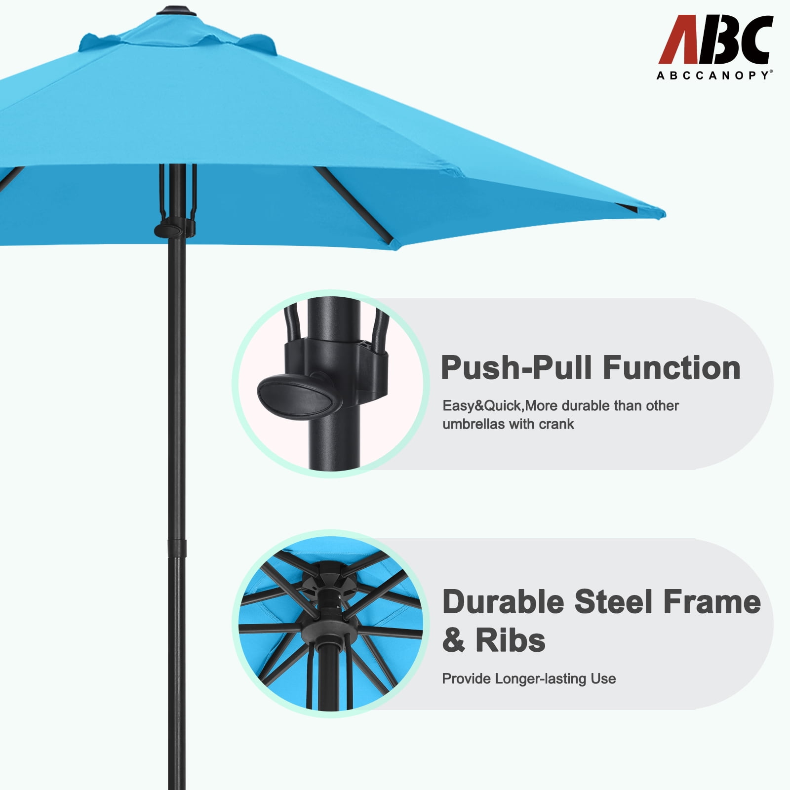 ABCCANOPY 7.5ft Outdoor Market Hand Push Patio Umbrella,12+Colors, Turquoise