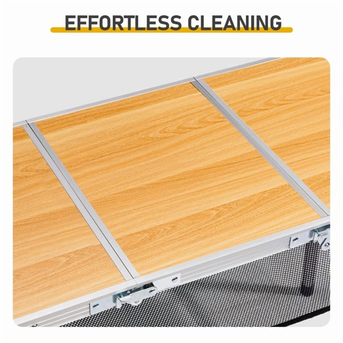 Wooden Pattern Folding Camping Table with 3 Height Settings & Mesh Storage Shelf, 110lb Capacity Portable Table for Outdoor Dining & Activities