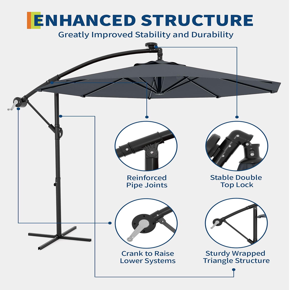 Danolapsi 10FT Offset Patio Umbrella, Hanging Cantilever Umbrella with 360 Rotating Base Outdoor Sun Shade with Easy Tilt Adjustment, 8 Ribs, UV Protection for Backyard, Lawn, Garden and Pool