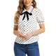 thumbnail image 1 of Blusa de lunares para mujer INSPIRE CHIC con cuello Peter Pan, lazo en el cuello, mangas abullonadas, camisa vintage, talla M blanca, 1 of 6