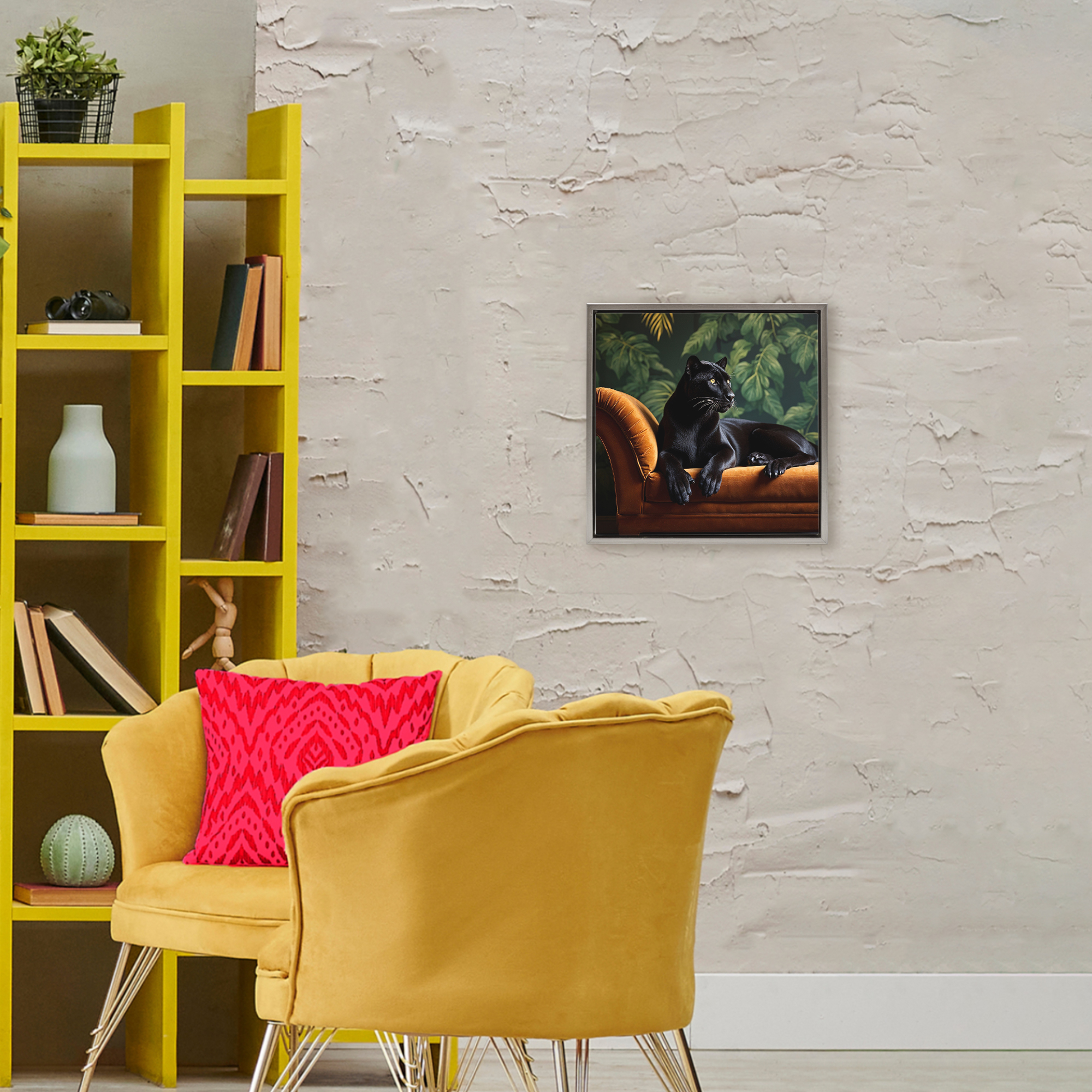 Majestic Panther on Chaise Gray Framed Floater Canvas Wall Art, design by Lettered and Lined
