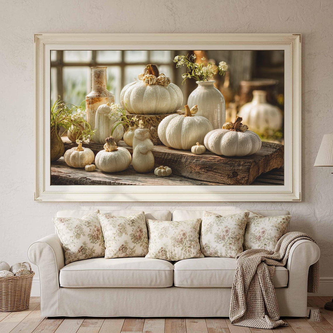 White Pumpkin Wall Art Print Farmhouse Fall Harvest Decor