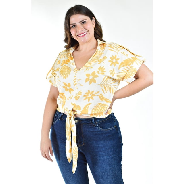 Blusa fresca con moño Roman Fashion /Tallas Extras, 1819 (Beige flor) beige 36