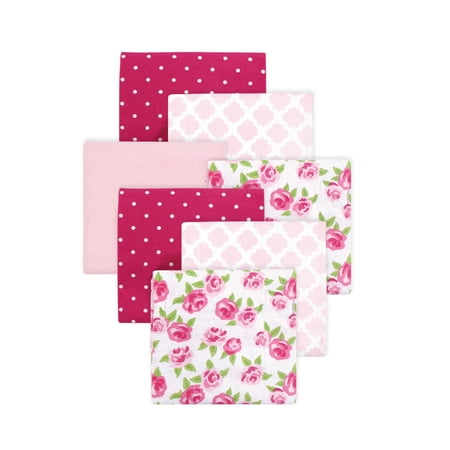 Little Treasure Hudson Baby Girls Cotton Poly Flannel Receiving Blankets 7-Pack, Pink Rose, 30x30 inches