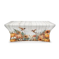 TSOVTHRID Polyester Table Covers, Fall Elegant Stretchy 6ft Table Cloth Fitted, Washable Elastic Tablecloth for Banquet, Festival, Party Autumn Decor, Pumpkin Hummingbird Sunflower Wood Grain Print