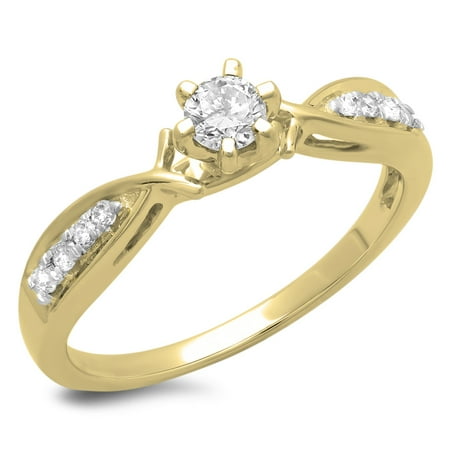 Ctw Round Cut Diamond Solitaire - Dazzlingrock Collection 0.33 Carat (ctw) 10K Round Cut Diamond Solitaire Accents Engagement Ring 1/3 CT, Yellow Gold, Size 5.5