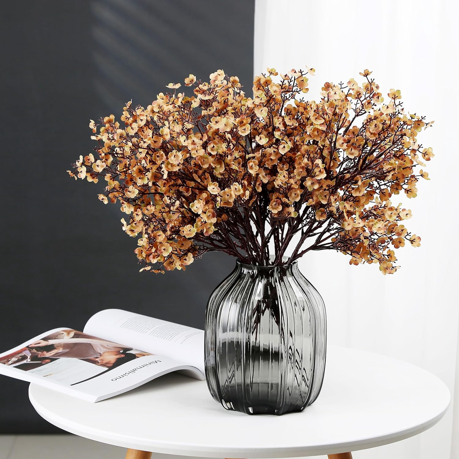 Babys Breath Silk Artificial Flowers 12 Bundle European Fake Plants Decor Fall Decoration Bouquets DIY Home Garden (Beige Brown-12pcs)