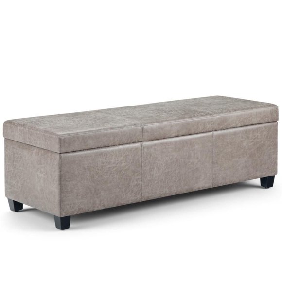 Franklin Storage Ottoman Bench in Distressed Grey Taupe Faux Air Leather