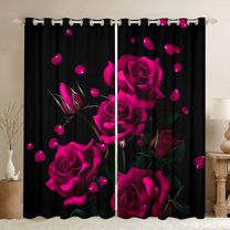 Manfei Couple Valentines Day Black Out Curtains, Pink Flower Floral Curtains Pack of 2 (42x63 Each), Chic Botanical Rose Bedroom Curtains, Curtains and Drapes Decor
