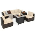 thumbnail image 2 of Costway 7PCS Patio Rattan Furniture Set 30" Fire Pit Table Cover Cushion Sofa Brown, 2 of 9