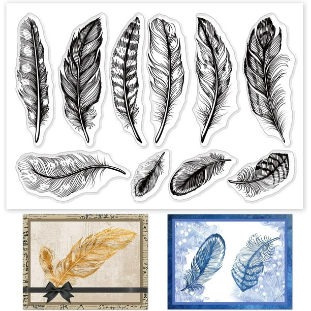 Sello de silicona con diseño de plumas rosas, rectangular, de 4,3 x 6,3 pulgadas, ideal para scrapbooking y creación de tarjetas.