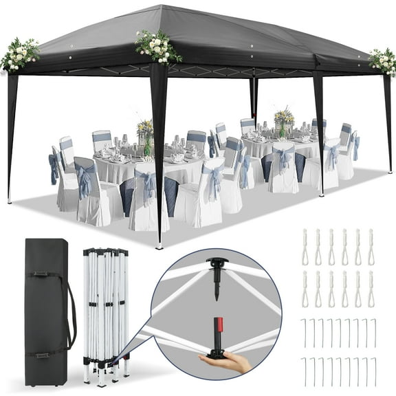 Ktaxon 10'x 20' Pop Up Canopy Tent Heavy Duty Large Party Tent,Outdoor Event Shelter,Gazebo Canopy,Black