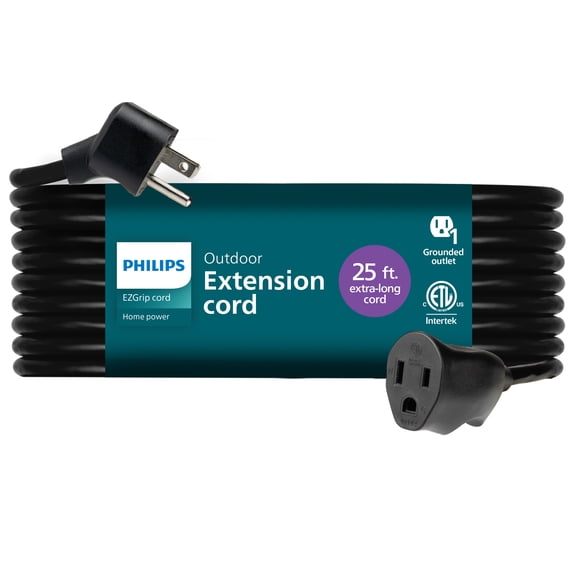 Outdoor EZ Grip Cord Single Grounded Outlet 16 Awg 25-Foot Black 1625W 13A