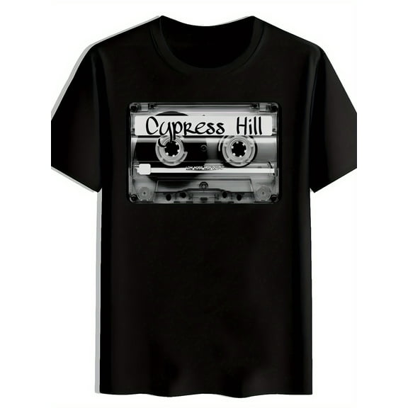 Men'S Vintage Rock Band Graphic T-Shirt - "Cypress Hill" Print, Black Polyester Crew Neck Short Sleeve Tee, Casual Summer Top for Music Fans, Beach, Travel & Holiday Wear, Music Fan Apparel |