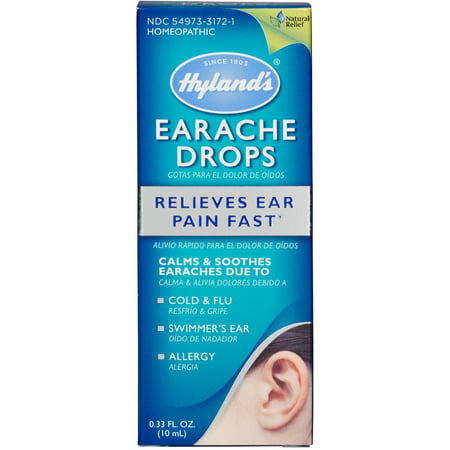 Hyland's Earache Drops, Natural Relief of Cold & Flu Earaches, Swimmers Ear and Allergies Relief for Adults and Children, 0.33