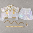 thumbnail image 4 of KIBOO Women Pop Star Costume, Pop Idol Singer Complete Stage Outfit, 6-Piece Top and Shorts Set with Belt, Waist Accessory and Earrings, Adult Halloween Cosplay Costume, 4 of 6