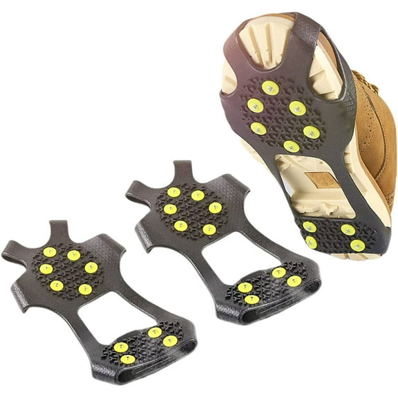 Ice Cleats for Shoes and Boots, Crampons, Ice Snow Grips, Anti Slip 10 Steel Studs Walk Traction Snow Grips Cleats Shoe Spikes Grips for Ice Snow, Winter Hiking Climbing(S)
