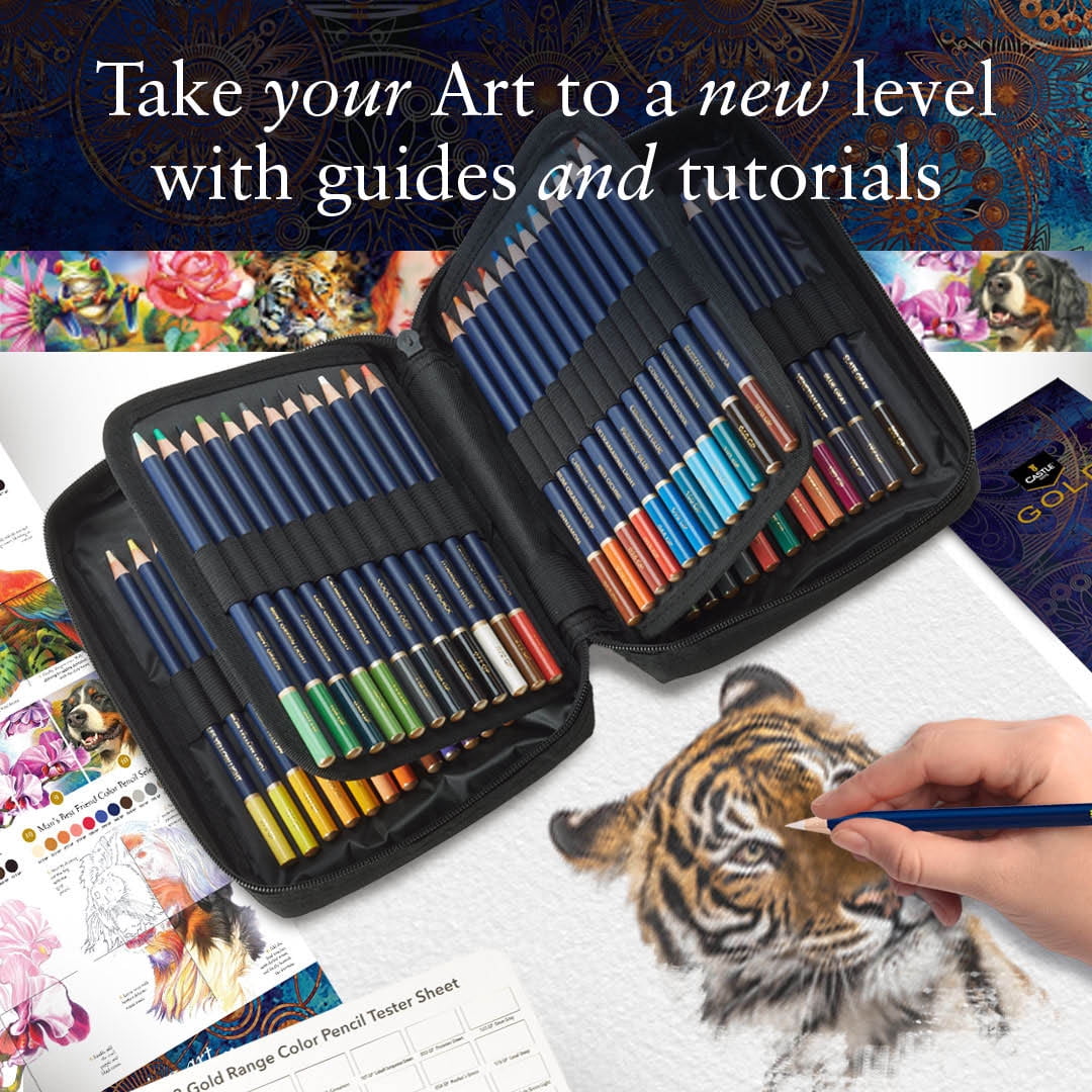Castle Art Supplies Gold Standard 72 Coloring Pencils Zipper Set with Extras