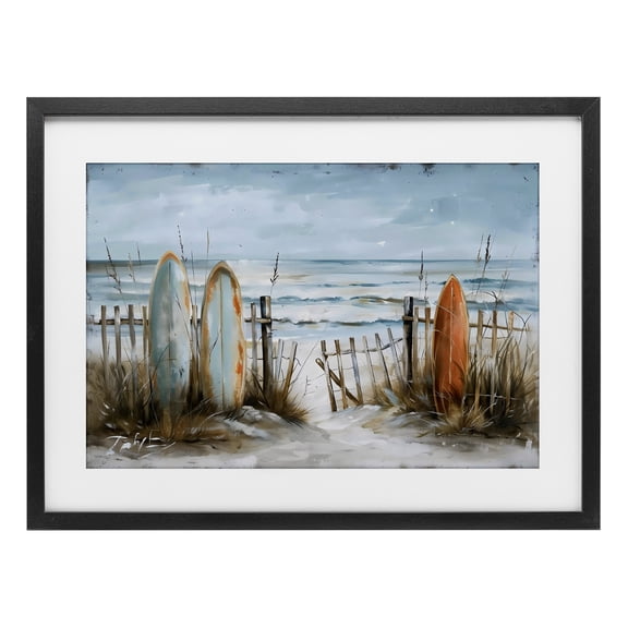 Stupell Industries Coastal Surf Summer View Black Framed Print Under Glass design by LSR Creative Studio, 14 x 20
