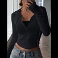 thumbnail image 4 of Chaqueta Corta Ligera con Capucha, Cremallera y Cordón de Larga para Mujer Negro M, 4 of 10