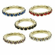 Angle View: Toe ring mix, stretch, glass rhinestone and gold-finished brass, mixed colors, 2.5mm round, size 2-3. Sold per pkg of 5.1pk