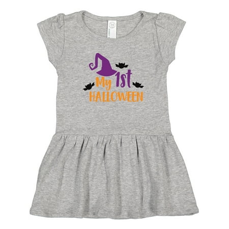 

Inktastic My First Halloween Witch Hat Bats - Purple Black Girls Toddler Dress