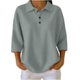 thumbnail image 6 of Snorda 3/4 Length Sleeve Womens Tops Solid Color Lapel Knitted Half Button Tops Casual Loose Soft Pullover Tops Womens Comfy Blouse for Daily Wear, 6 of 8