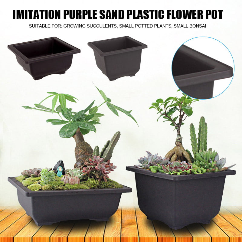 Purple Sand Flower Pot&Tray Set Square Nursery Planter Bonsai Pot Plant Growing 